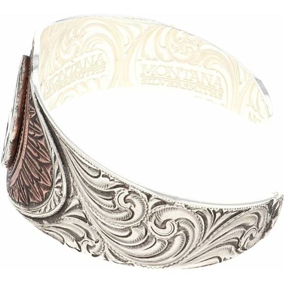 NEW MONTANA SILVERSMITHS men's buffalo feather prairie dancers cuff bracelet in - Picture 3 of 3